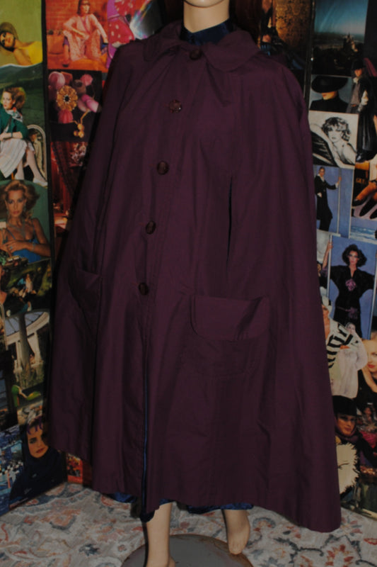 Hooded Plum Mackintosh Cape