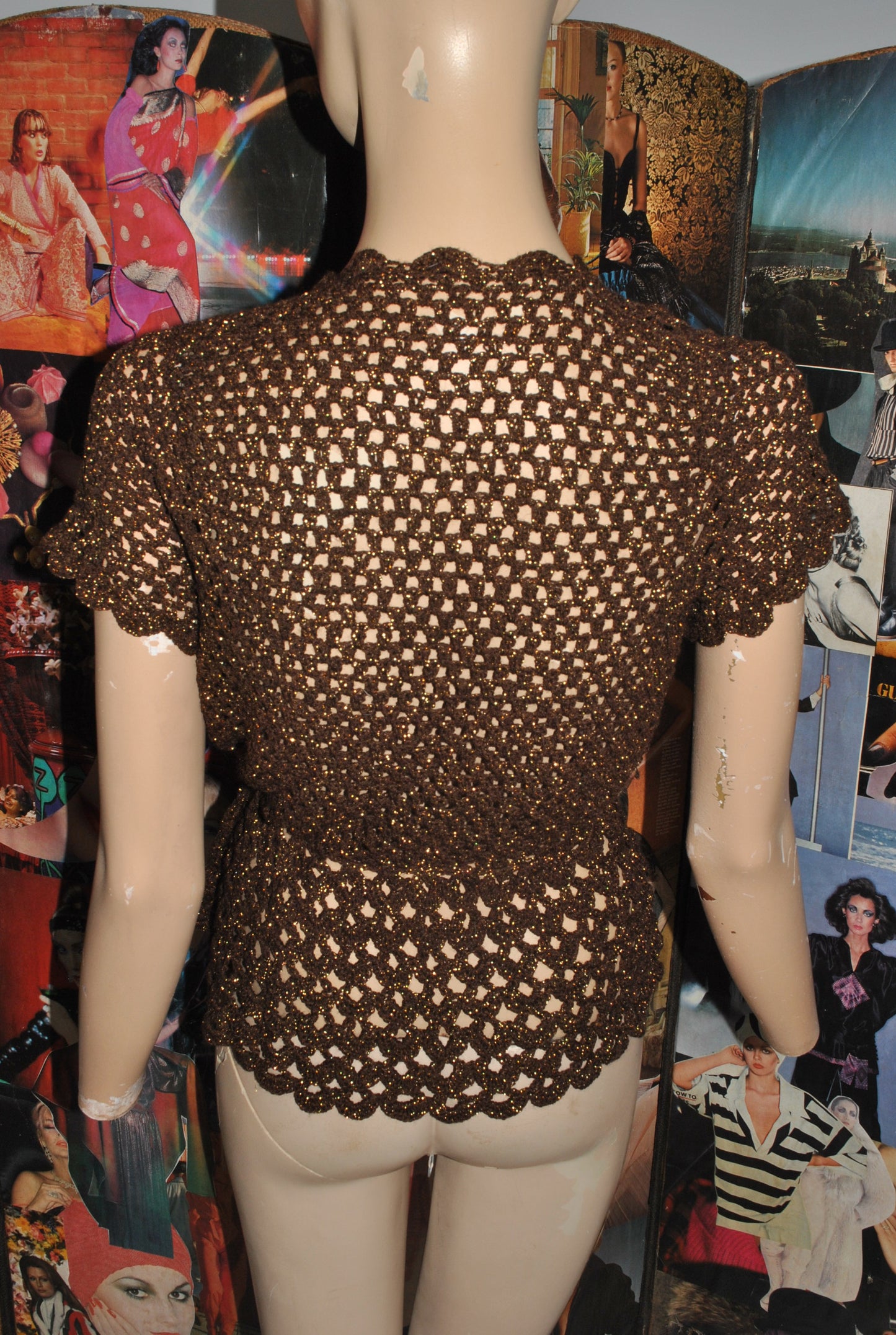 Handmade Brown and Lurex Crochet Waistcoat