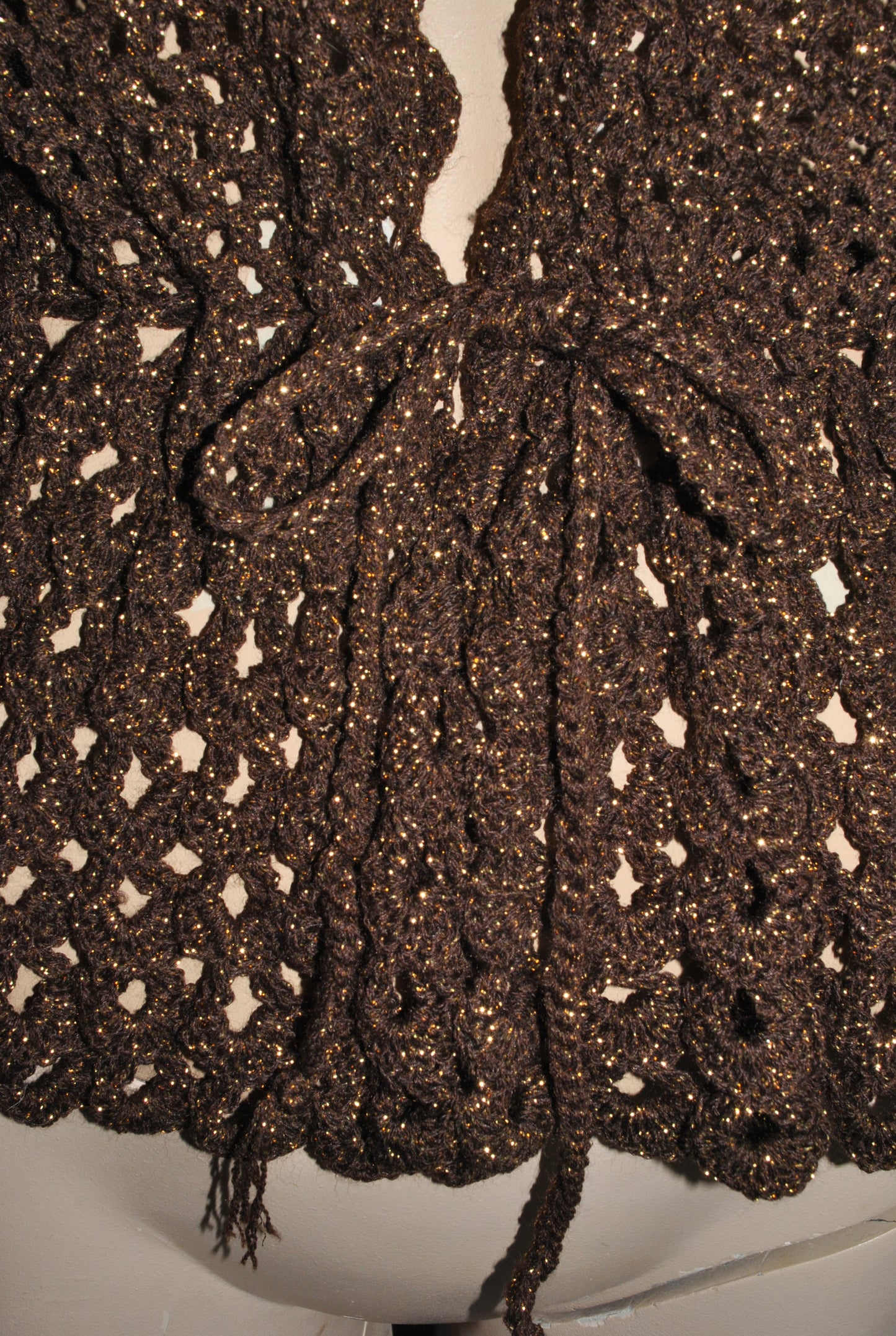 Handmade Brown and Lurex Crochet Waistcoat