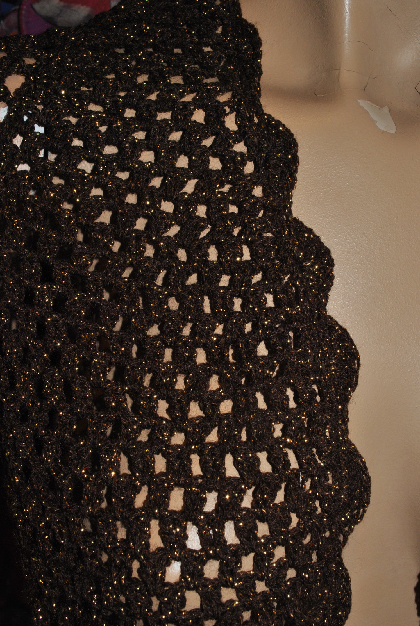 Handmade Brown and Lurex Crochet Waistcoat