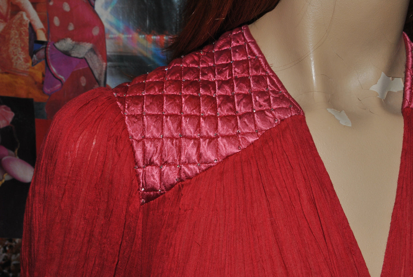Red Cotton Plisse Dress with Satin Trim from Monsoon