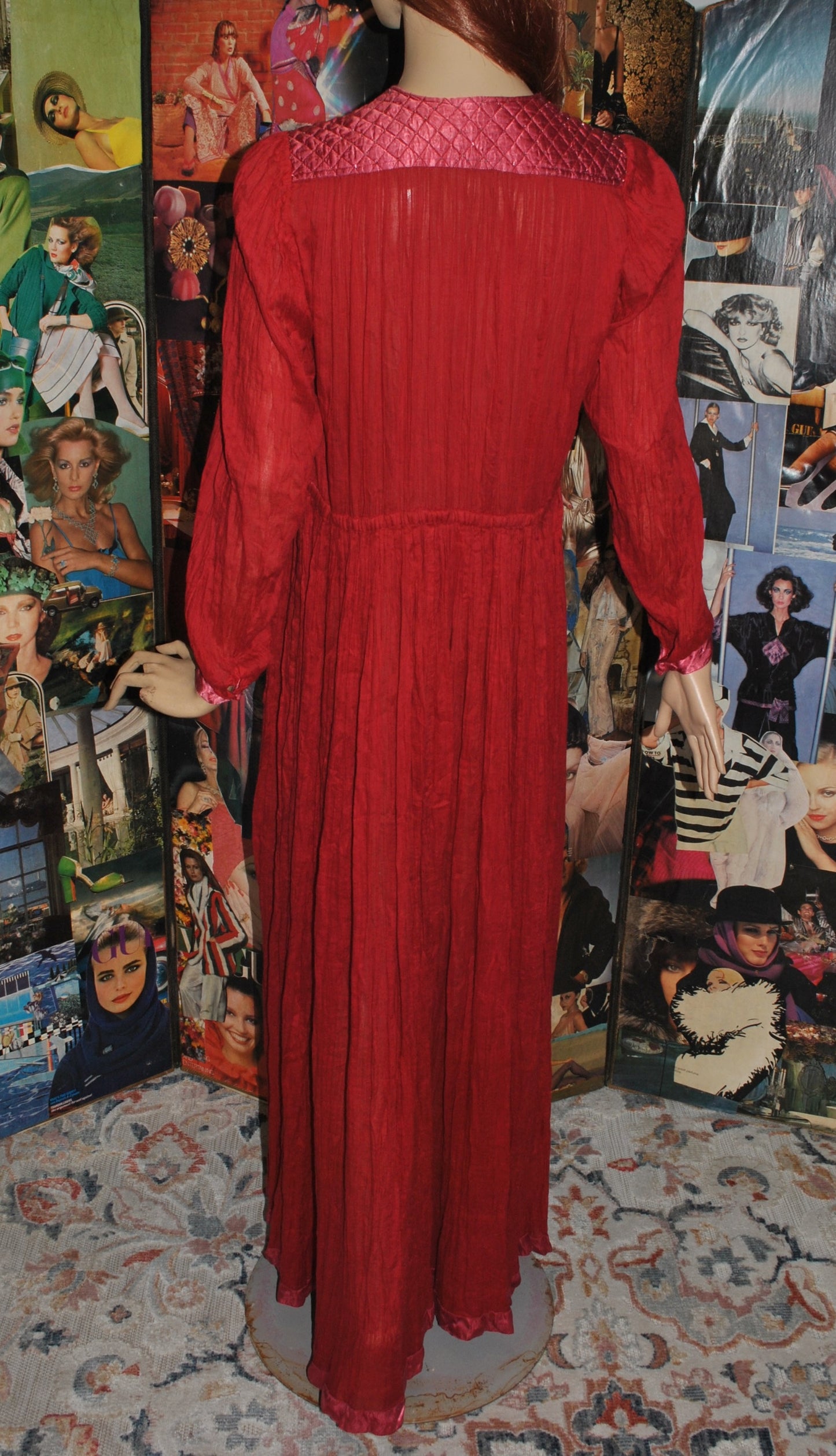 Red Cotton Plisse Dress with Satin Trim from Monsoon