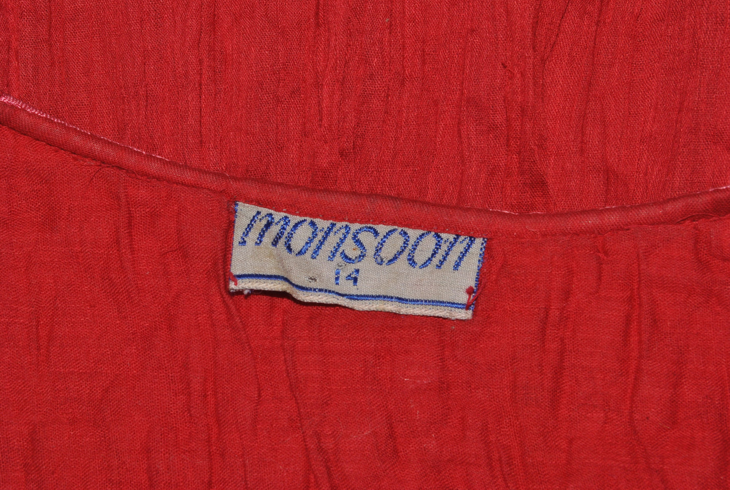Red Cotton Plisse Dress with Satin Trim from Monsoon