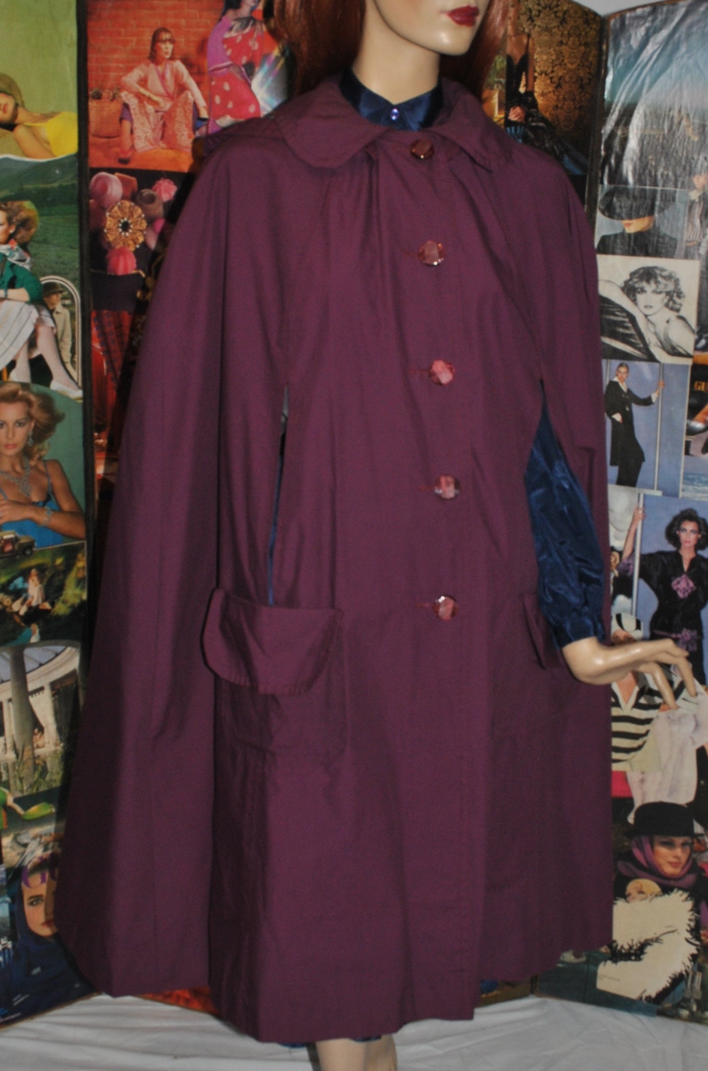 Hooded Plum Mackintosh Cape