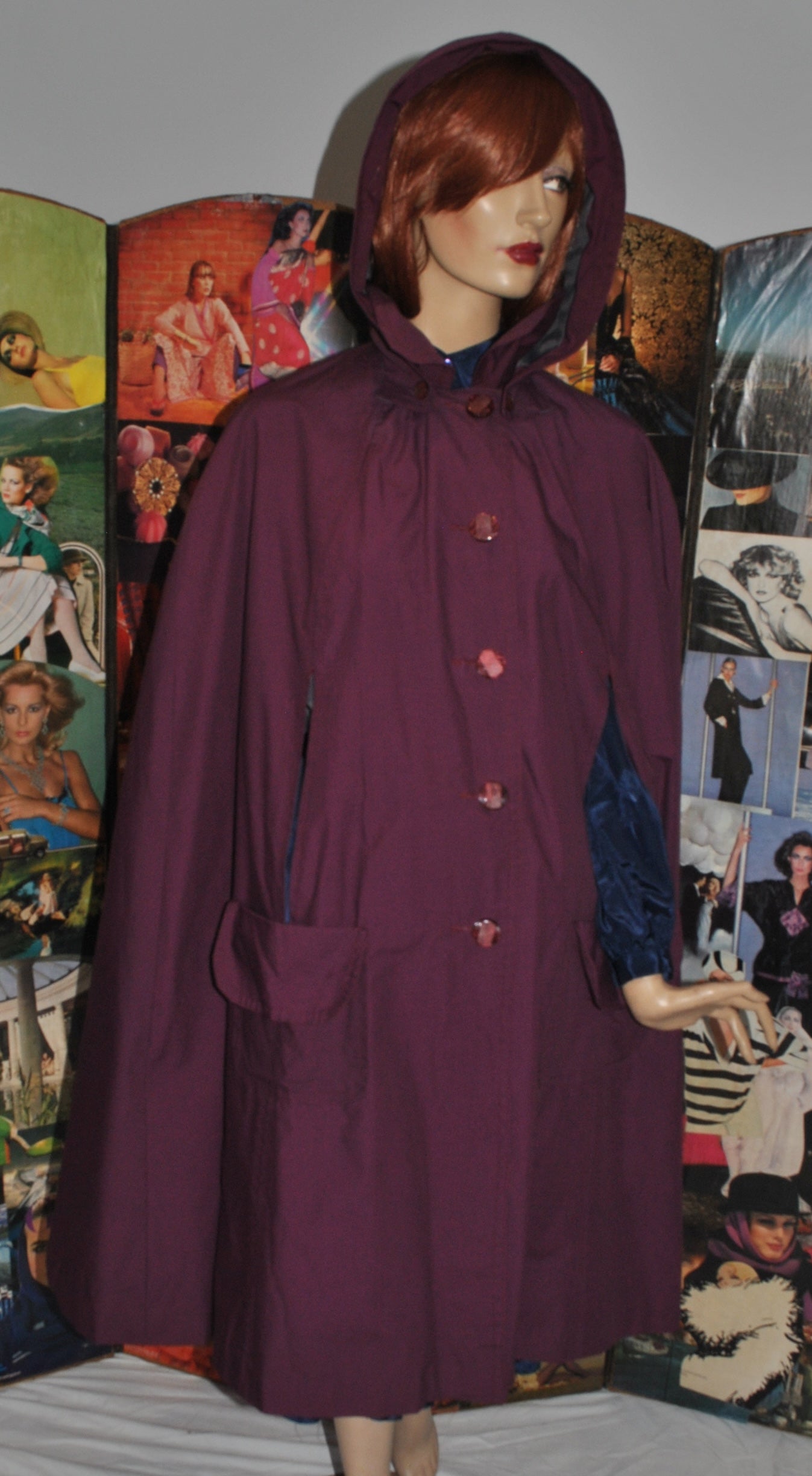 Hooded Plum Mackintosh Cape