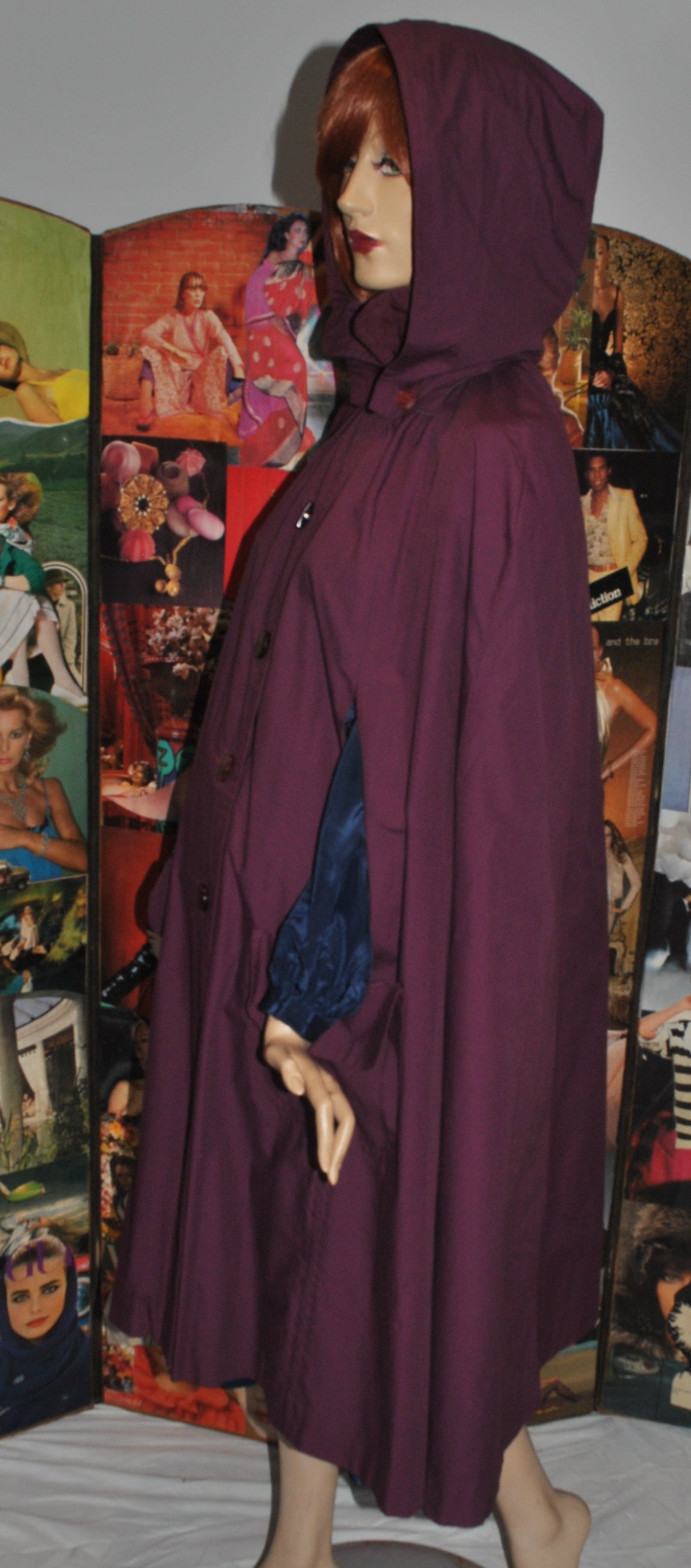 Hooded Plum Mackintosh Cape