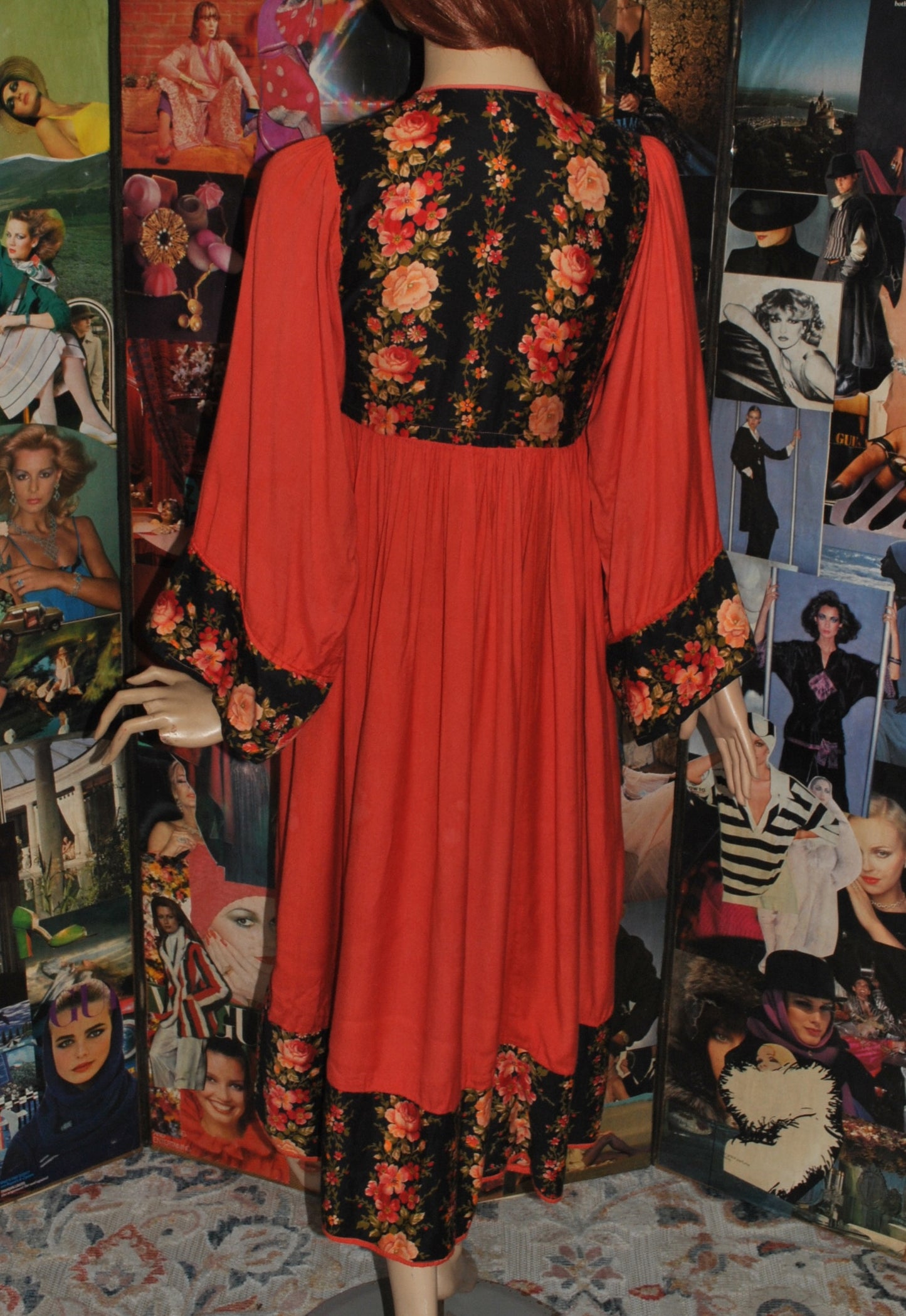 Unlabelled Afghan Style Orange Dress with Embroidery