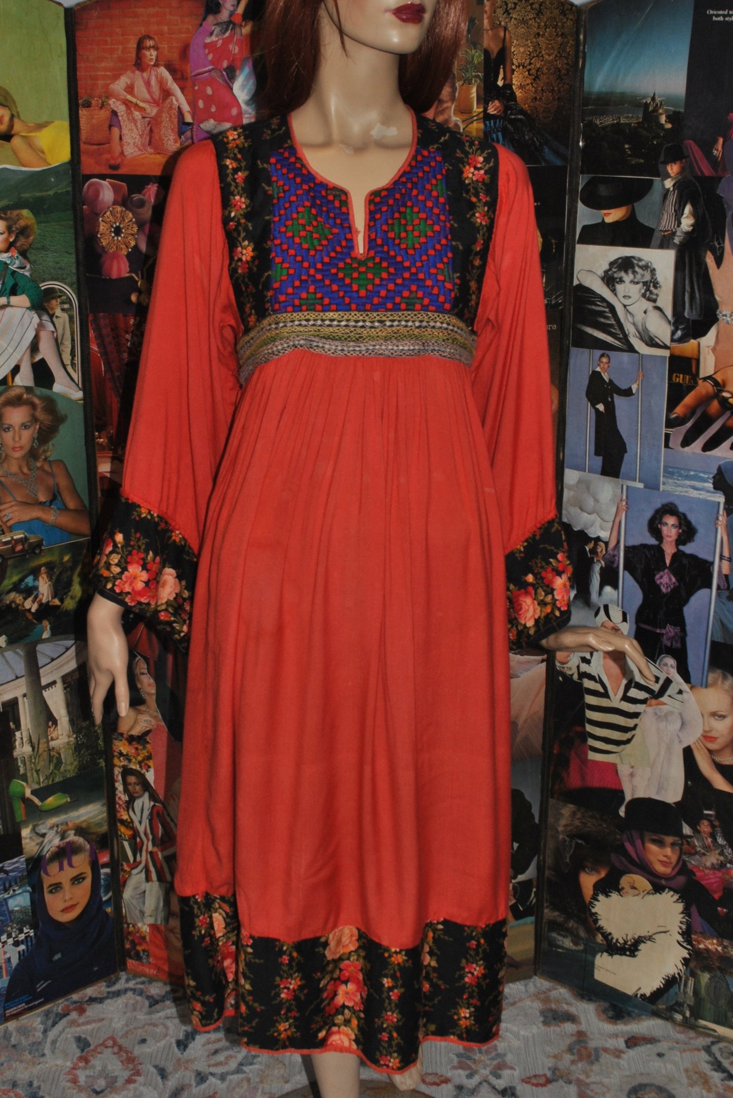 Unlabelled Afghan Style Orange Dress with Embroidery