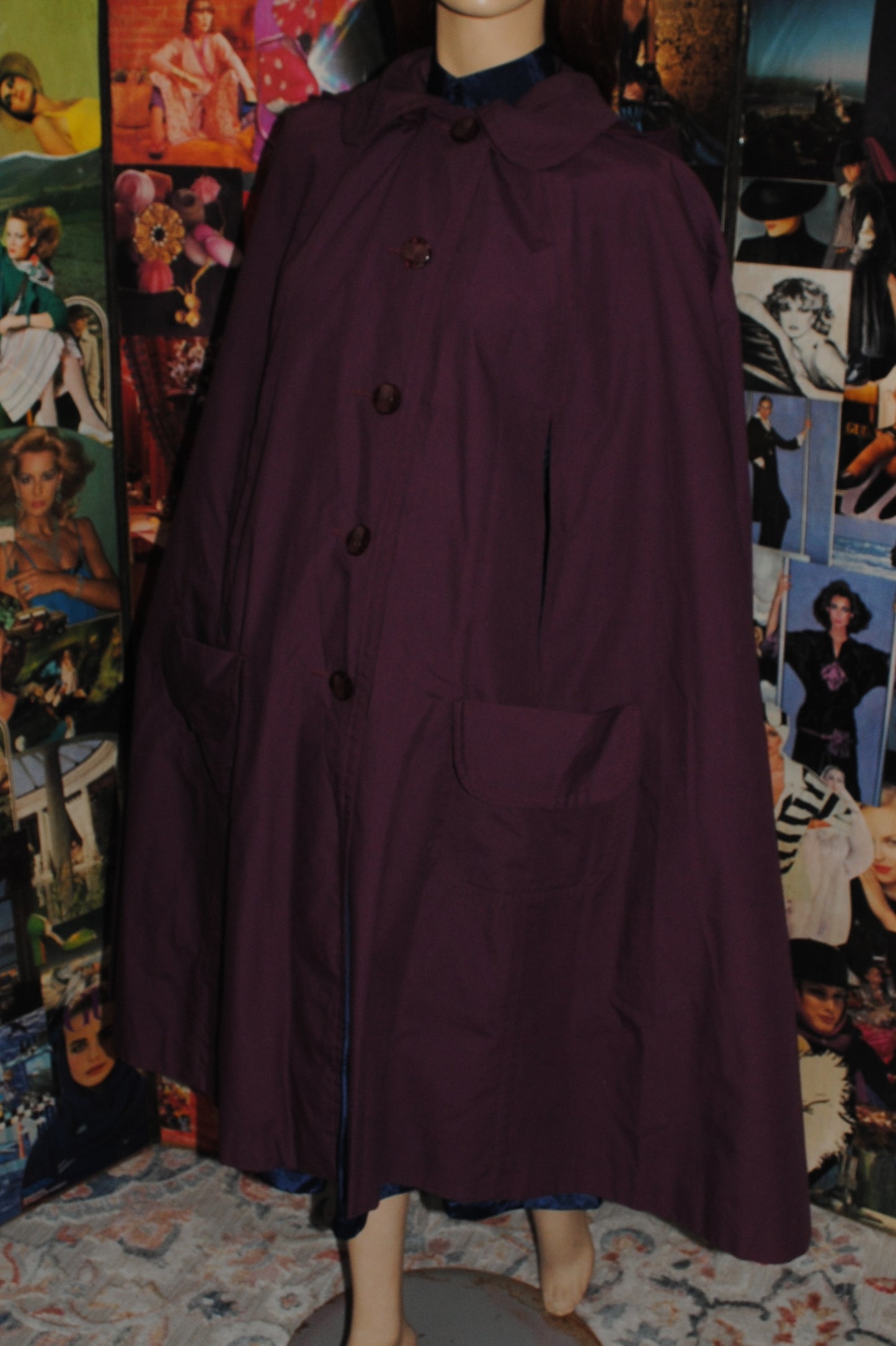 Hooded Plum Mackintosh Cape
