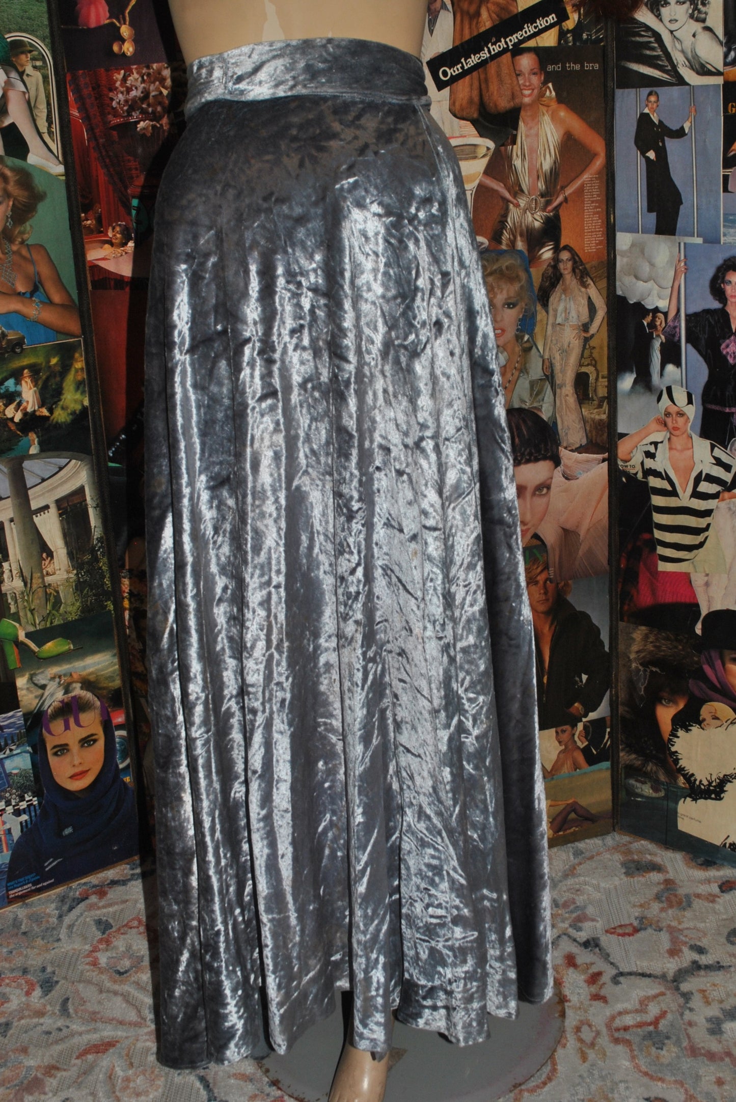 Steel Grey Velvet Maxi Wrap Skirt