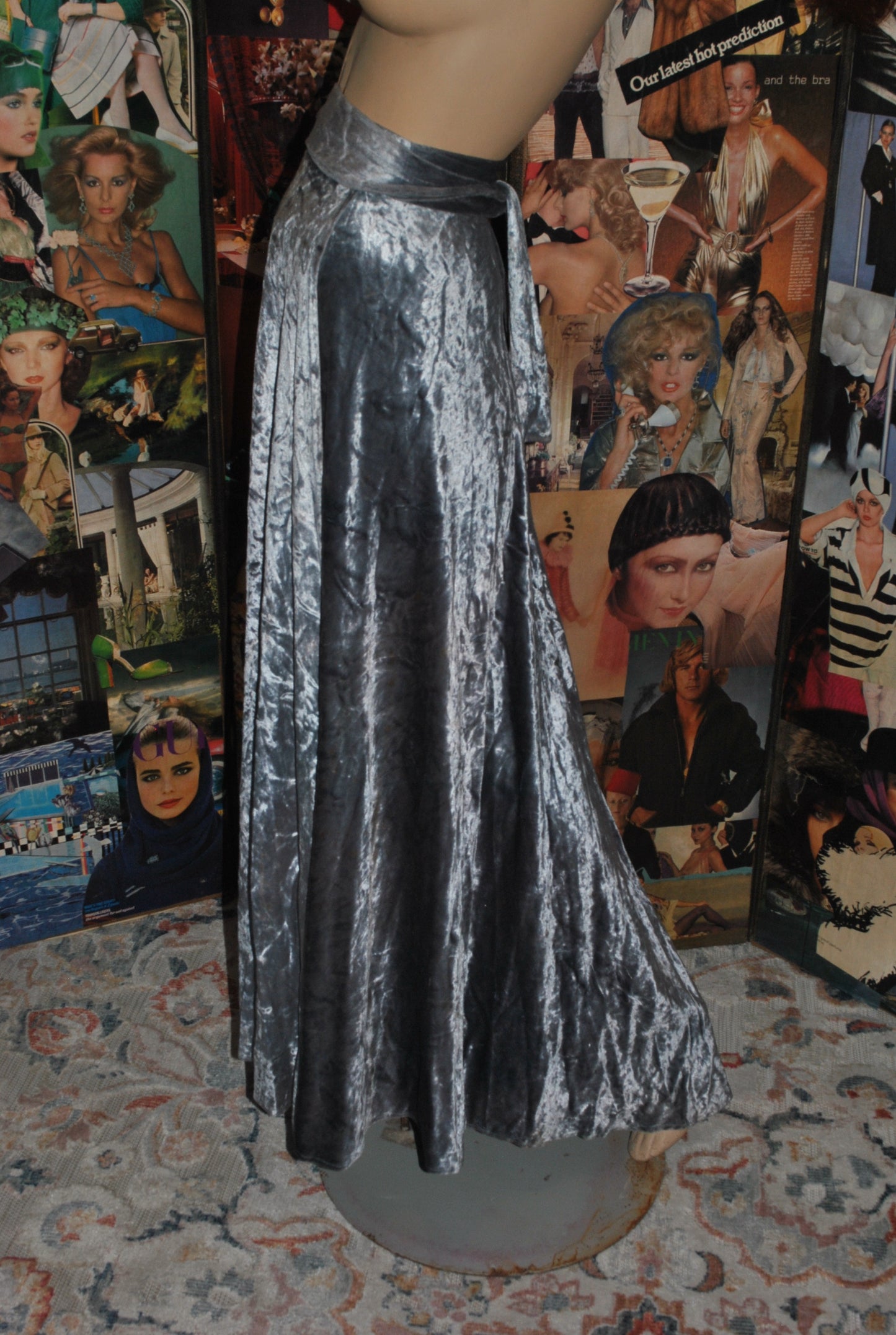 Steel Grey Velvet Maxi Wrap Skirt