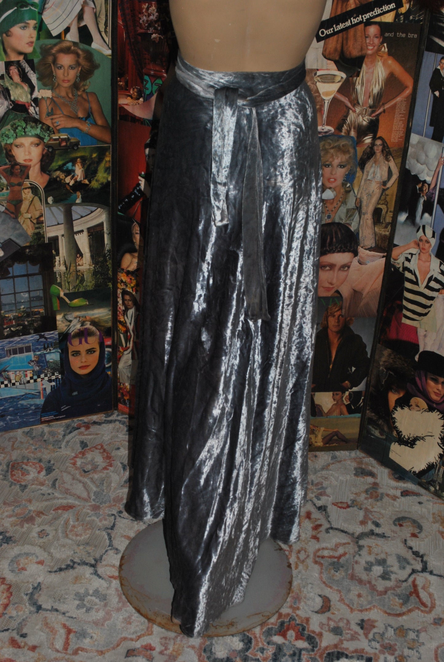 Steel Grey Velvet Maxi Wrap Skirt