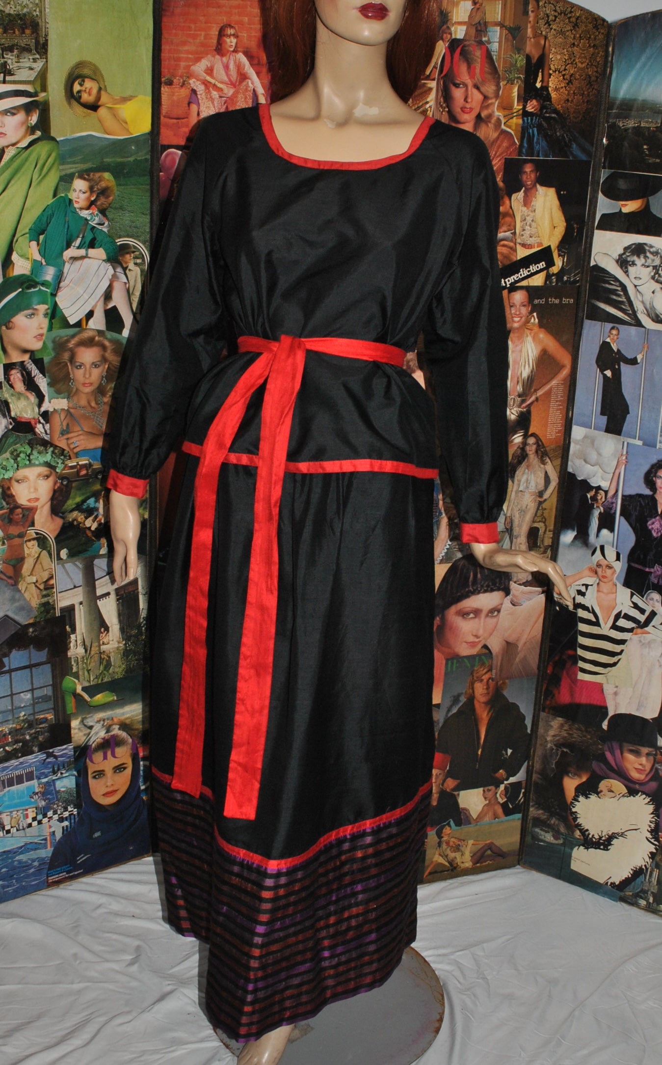 Treacy Lowe Silk Set of Black, Red and Striped Thai silk