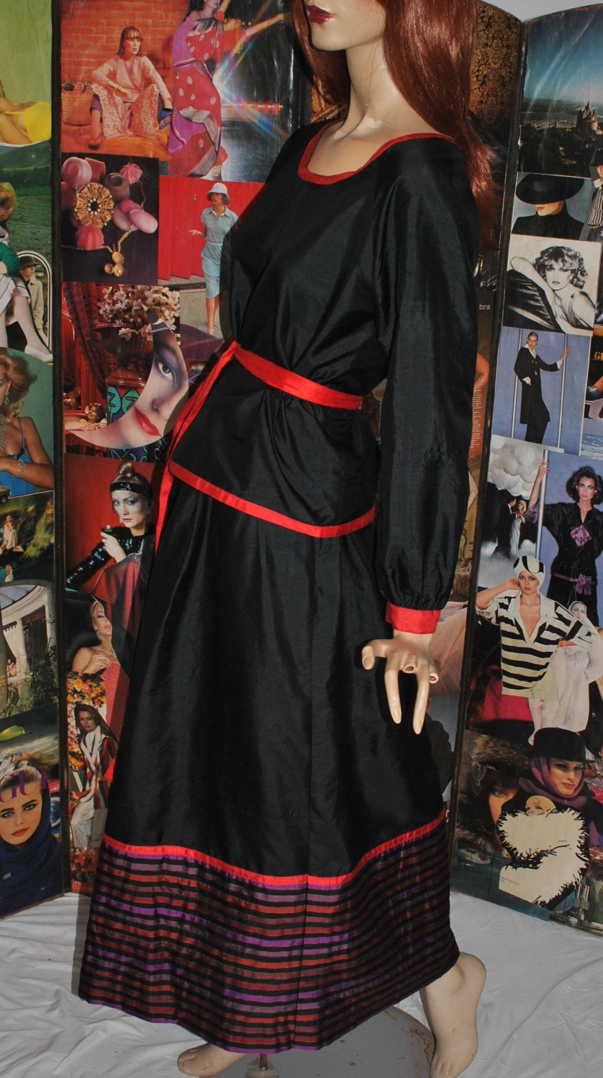 Treacy Lowe Silk Set of Black, Red and Striped Thai silk