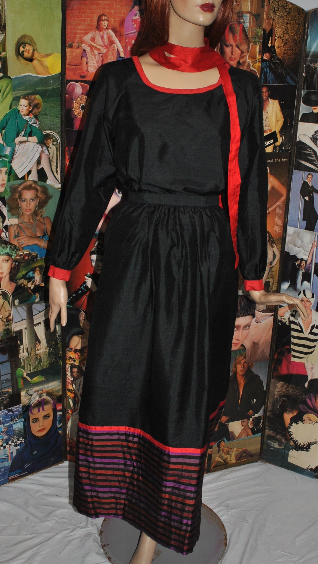 Treacy Lowe Silk Set of Black, Red and Striped Thai silk